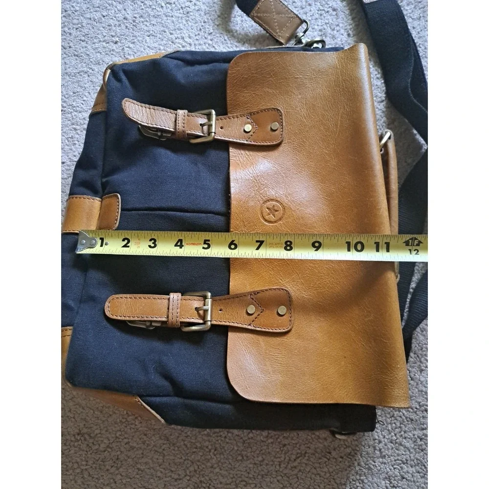 Aaron Leather Goods‎ Prato Canvas Distressed Leather Messenger Laptop Bag 13
